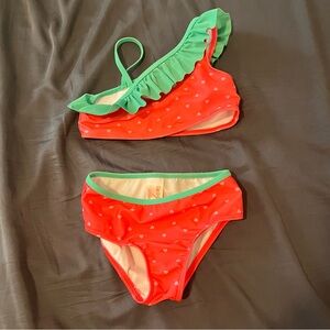 🍓 Cat & Jack 5T 2-Piece Swimsuit - Strawberry Ruffles, 1-Shoulder Swimwear